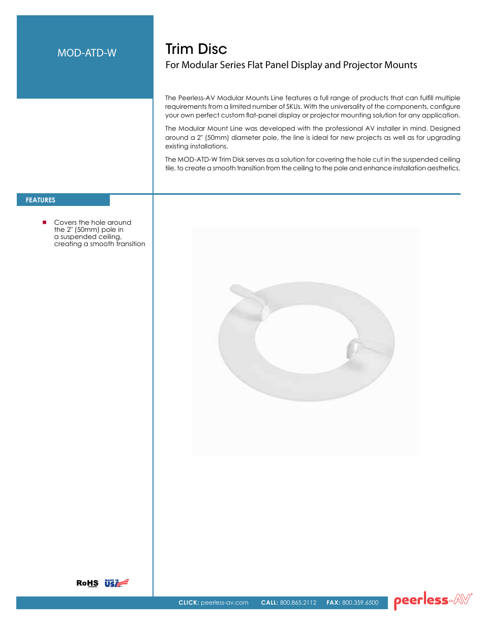 Peerless-AV MOD-ATD-W  - Sell Sheet User Manual | 2 pages