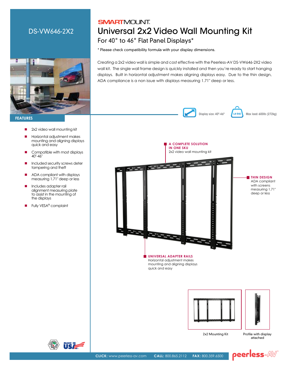 Peerless-AV DS-VW646-2X2  - Sell Sheet User Manual | 2 pages