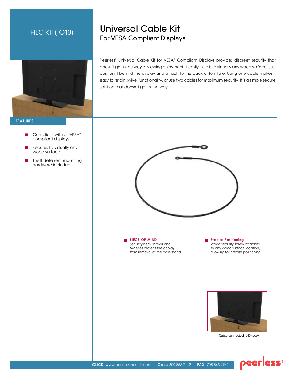 Peerless-AV HLC-KIT-Q10  - Sell Sheet User Manual | 2 pages