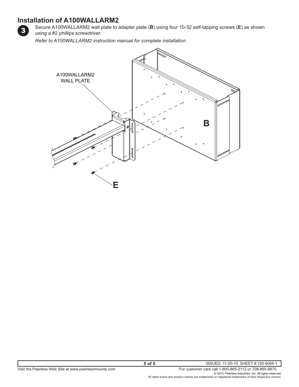 Installation of a100wallarm2 | Peerless-AV ACC630 - Installation User Manual | Page 5 / 5
