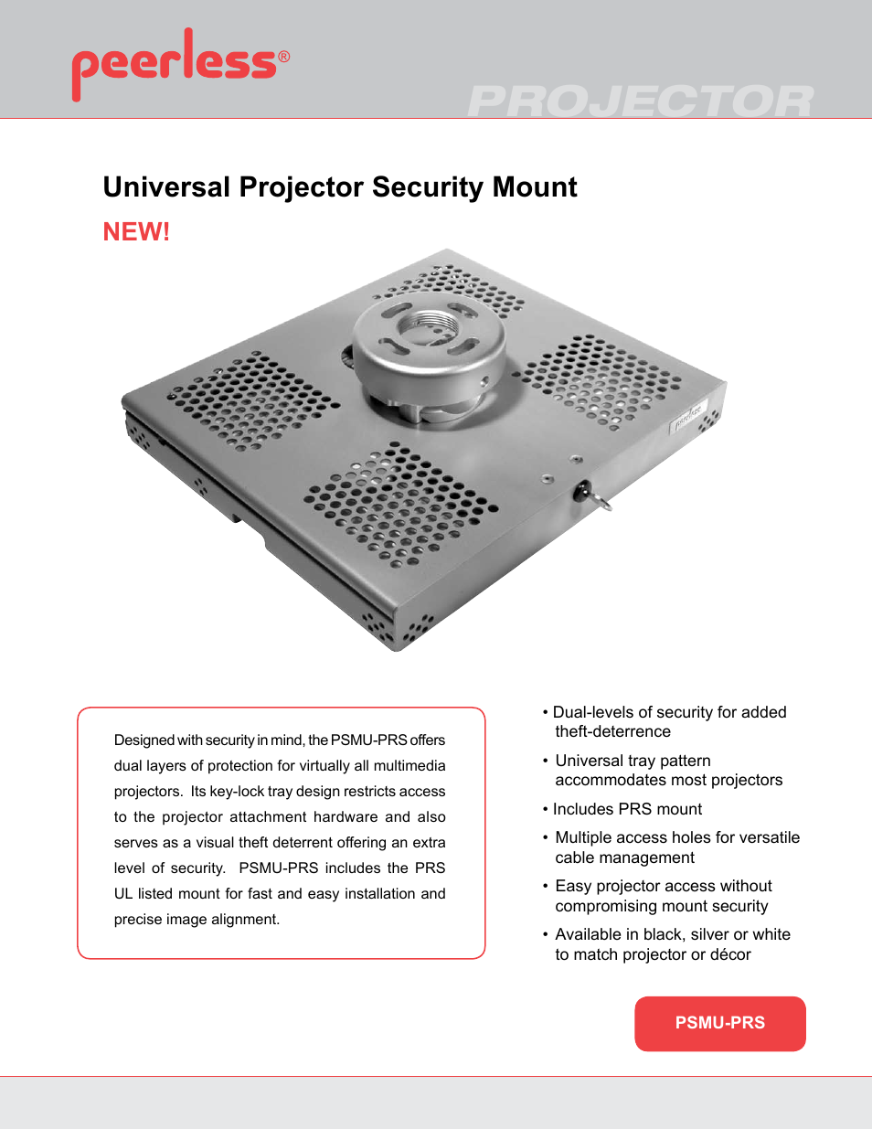 Peerless-AV PSMU-PRS  - Sell Sheet User Manual | 2 pages