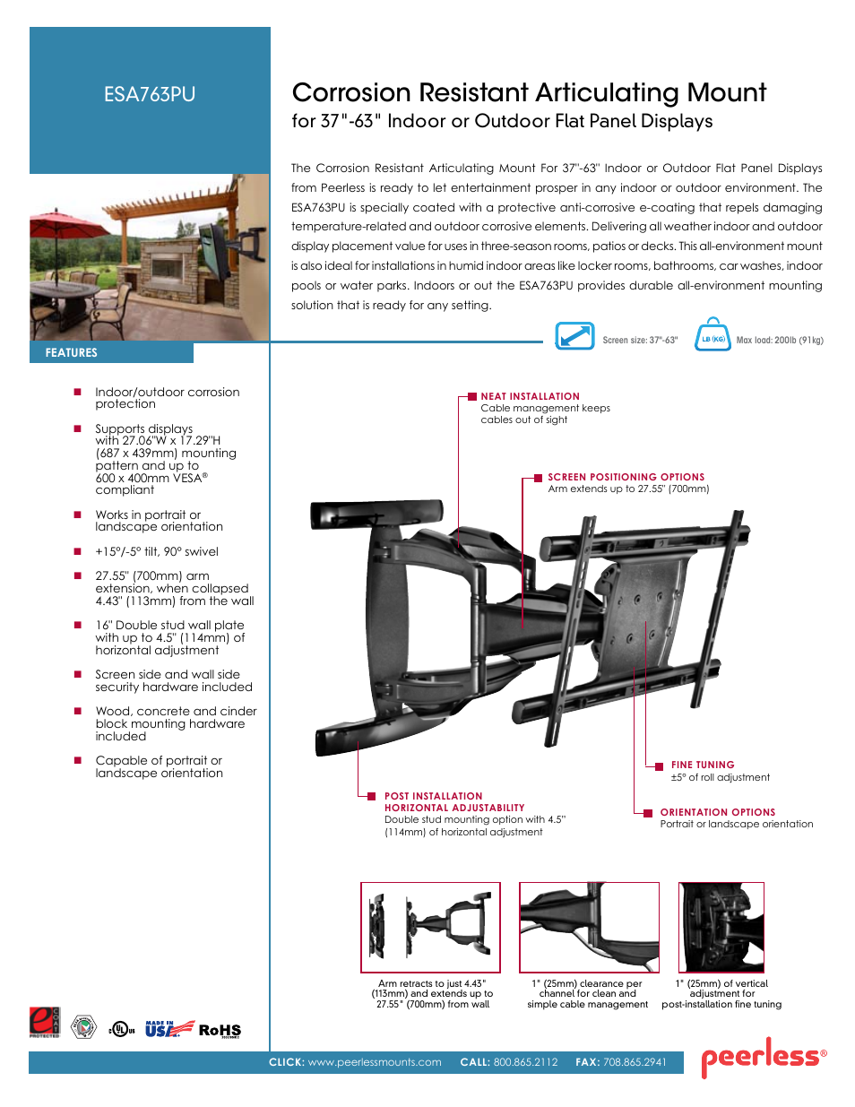 Peerless-AV ESA763PU  - Sell Sheet User Manual | 2 pages