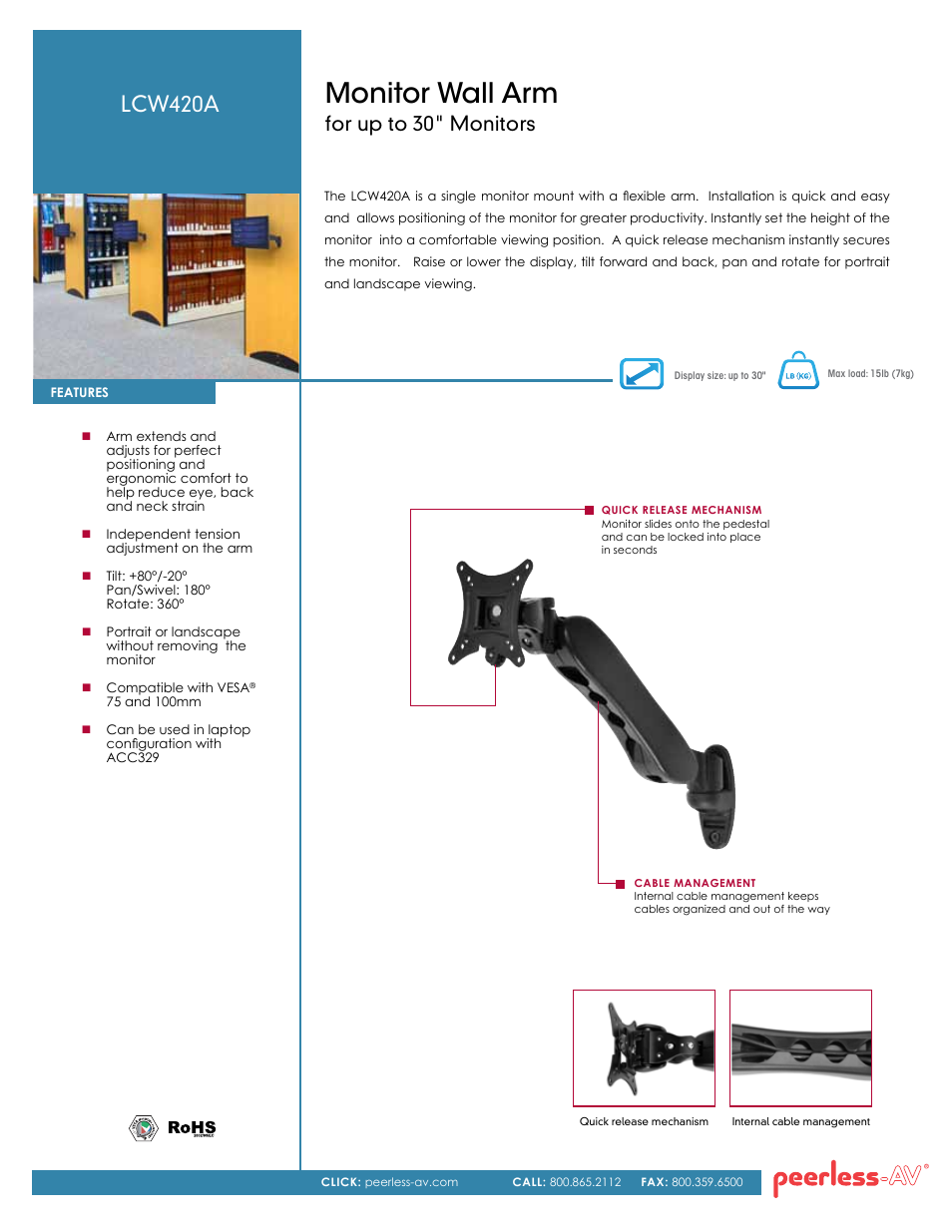 Peerless-AV LCW420A  - Sell Sheet User Manual | 2 pages