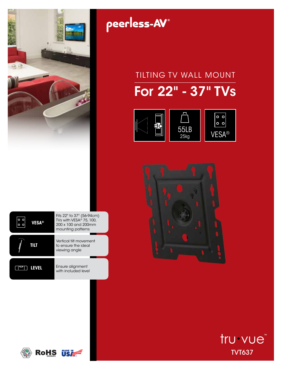 Peerless-AV TVT637  - Sell Sheet User Manual | 2 pages