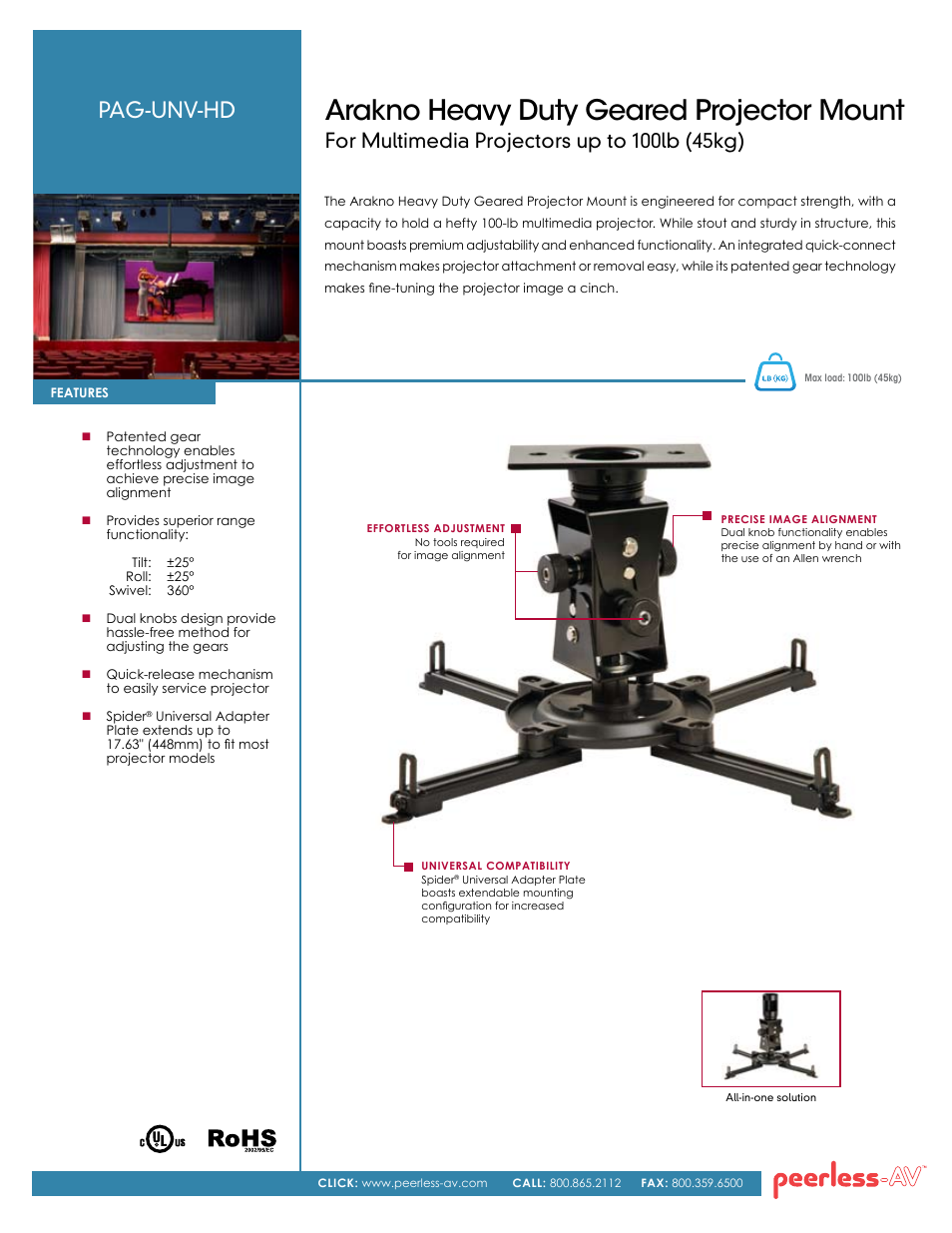 Peerless-AV PAG-UNV-HD  - Sell Sheet User Manual | 2 pages