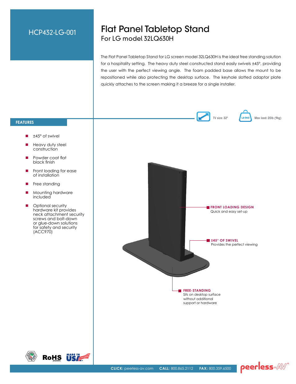 Peerless-AV HCP432-LG-001  - Sell Sheet User Manual | 2 pages
