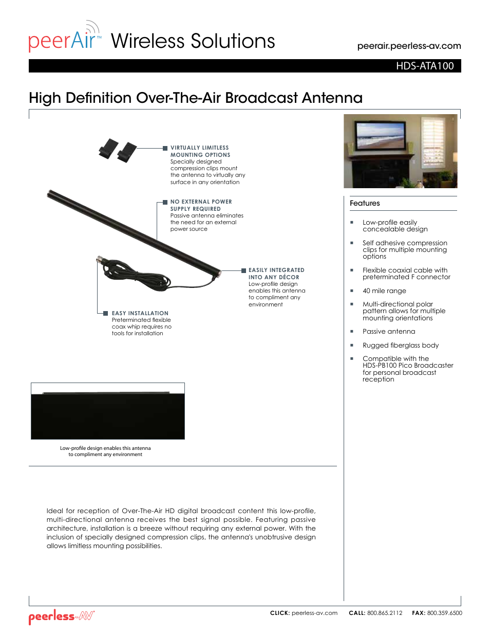 Peerless-AV HDS-ATA100  - Sell Sheet User Manual | 2 pages