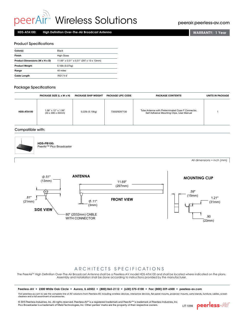 Wireless solutions | Peerless-AV HDS-ATA100  - Sell Sheet User Manual | Page 2 / 2