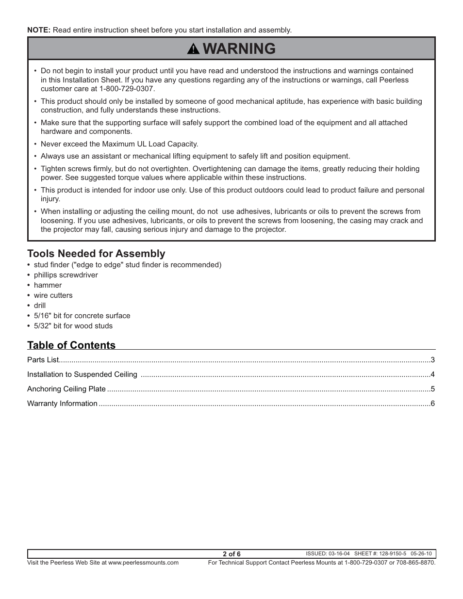 Peerless-AV CMJ500R1 - Installation User Manual | Page 2 / 6