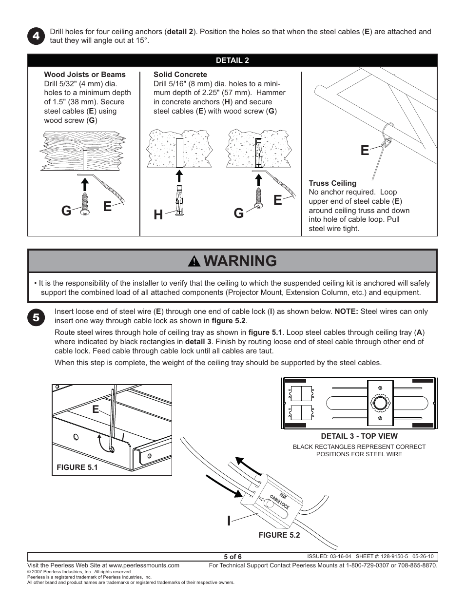 Warning | Peerless-AV CMJ500R1 - Installation User Manual | Page 5 / 6