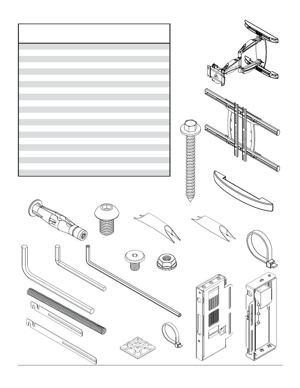 Parts list | Peerless-AV WL-SA761PU-200 - Installation User Manual | Page 3 / 23