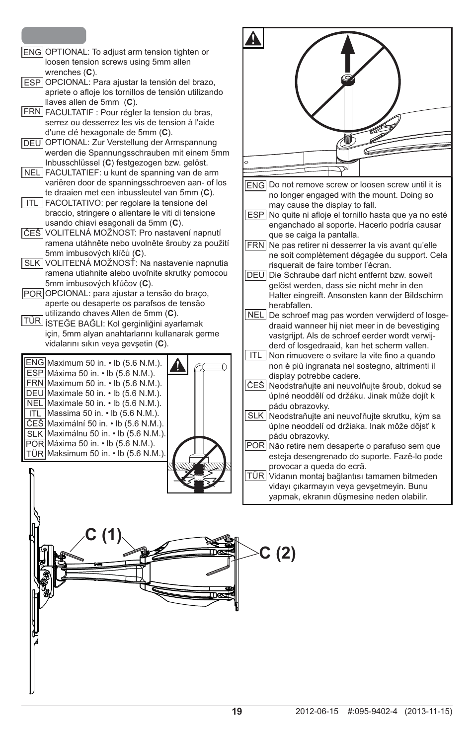 C (1) c (2) | Peerless-AV SA746PU - Installation User Manual | Page 19 / 24