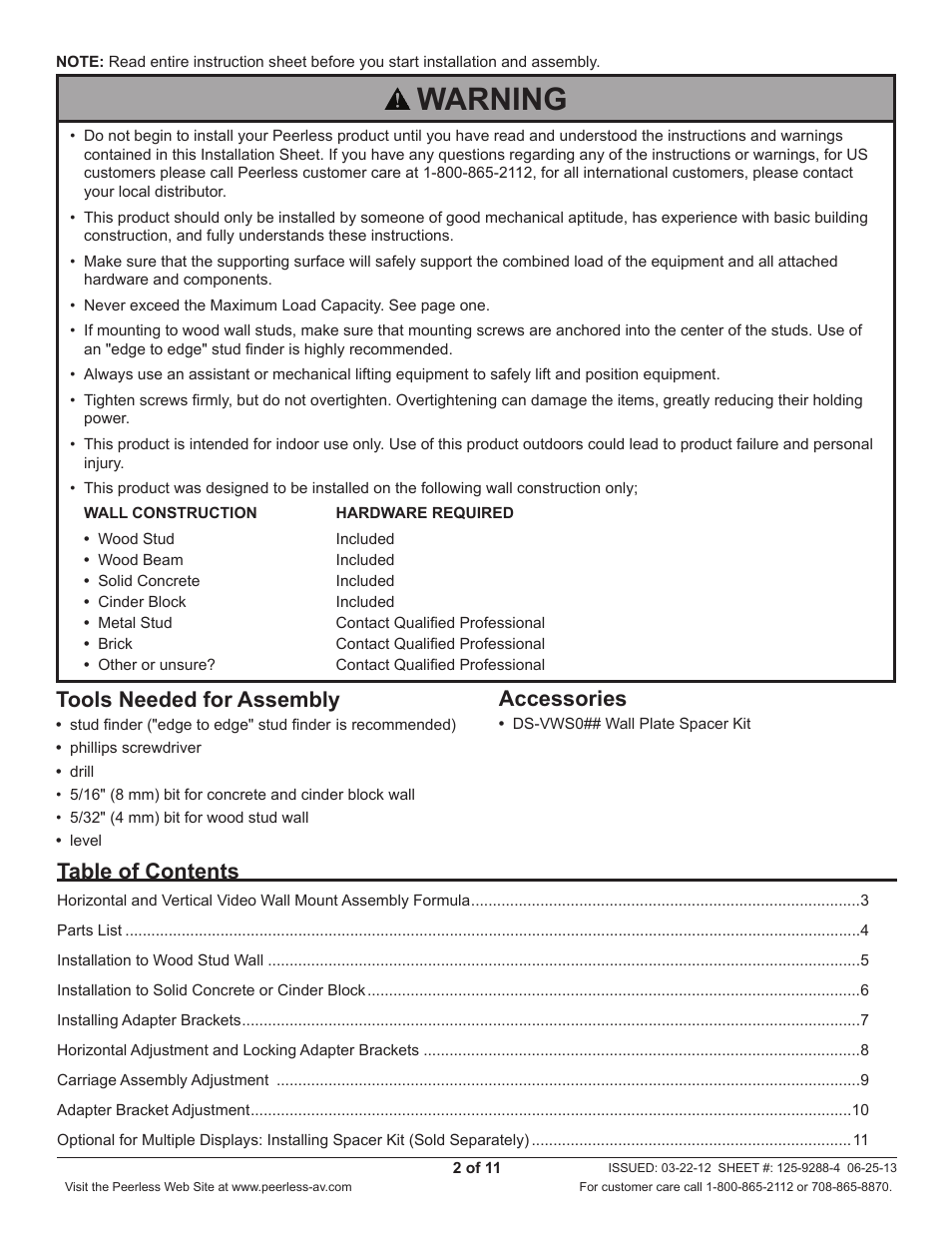 Peerless-AV DS-VW665 - Installation User Manual | Page 2 / 11