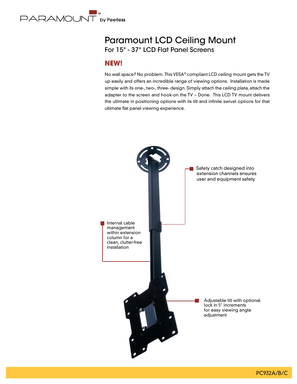 Peerless-AV PC932C-W  - Sell Sheet User Manual | 2 pages