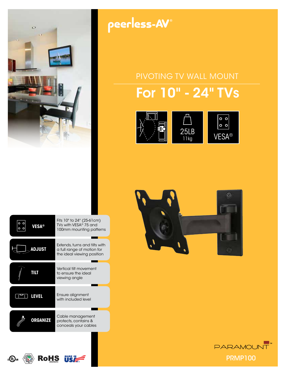 Peerless-AV PRMP100  - Sell Sheet User Manual | 2 pages