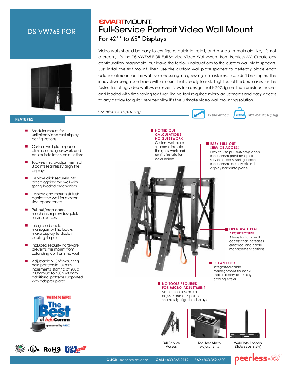 Peerless-AV DS-VW765-POR  - Sell Sheet User Manual | 2 pages