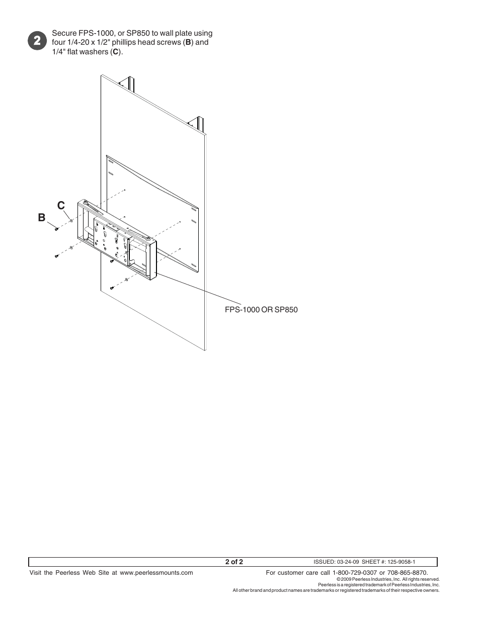 Peerless-AV WSP824 - Installation User Manual | Page 2 / 2