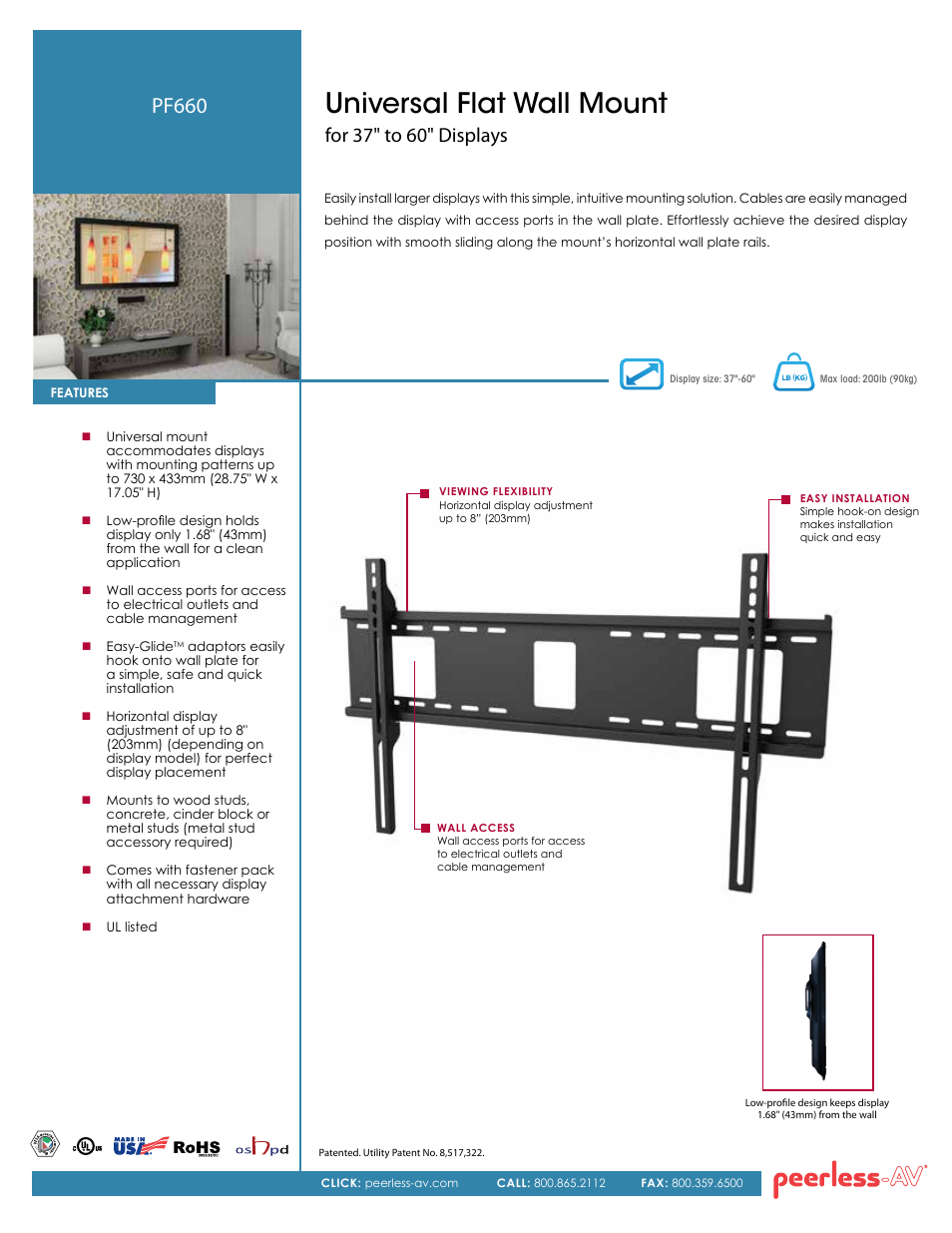 Peerless-AV PF660  - Sell Sheet User Manual | 2 pages