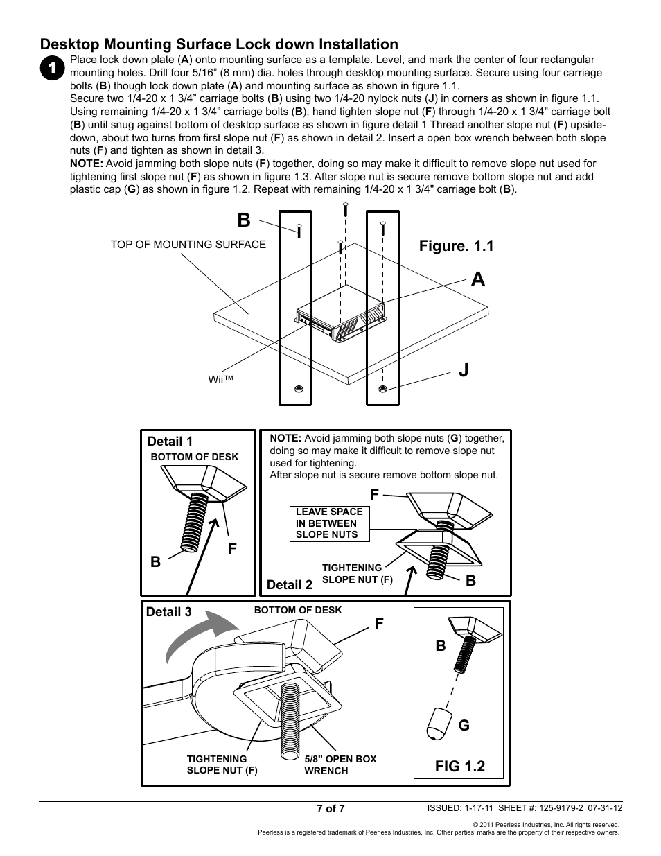 Desktop mounting surface lock down installation 1, Figure. 1.1, Gb fig 1.2 | Peerless-AV GC-WII - Installation User Manual | Page 7 / 7