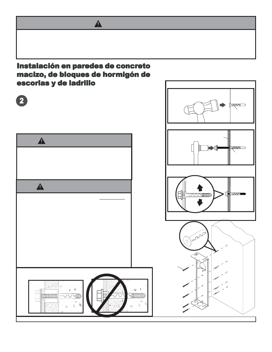 Advertencia, Instalación en paredes de concreto | Peerless-AV PM610 - Installation User Manual | Page 8 / 10