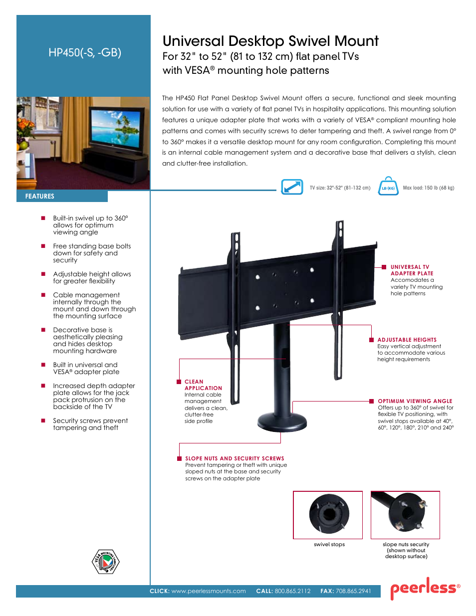 Peerless-AV HP450  - Sell Sheet User Manual | 2 pages