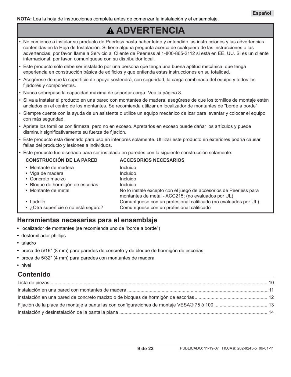 Peerless-AV PT630 - Installation User Manual | Page 9 / 23