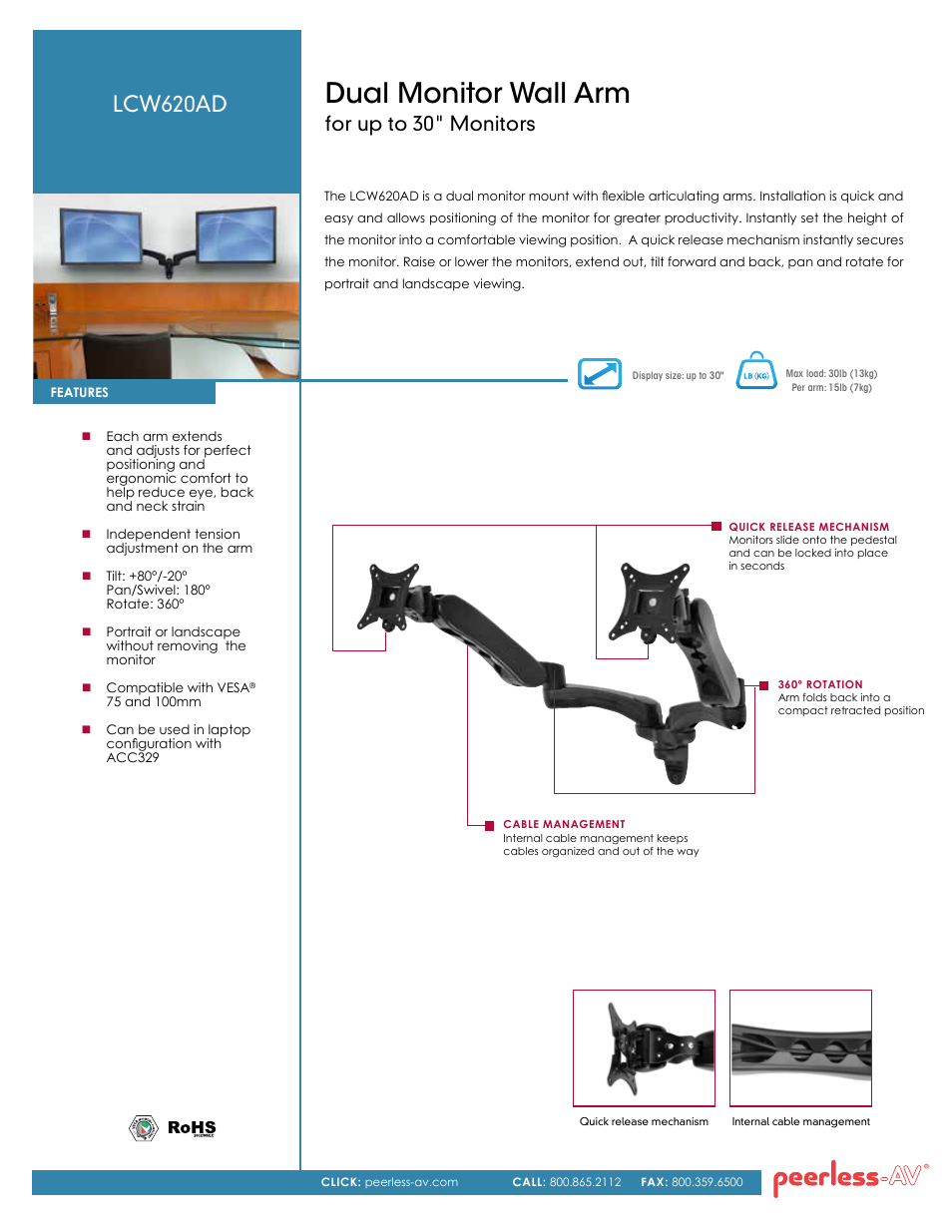 Peerless-AV LCW620AD  - Sell Sheet User Manual | 2 pages