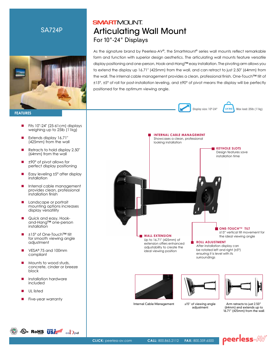 Peerless-AV SA724P  - Sell Sheet User Manual | 2 pages