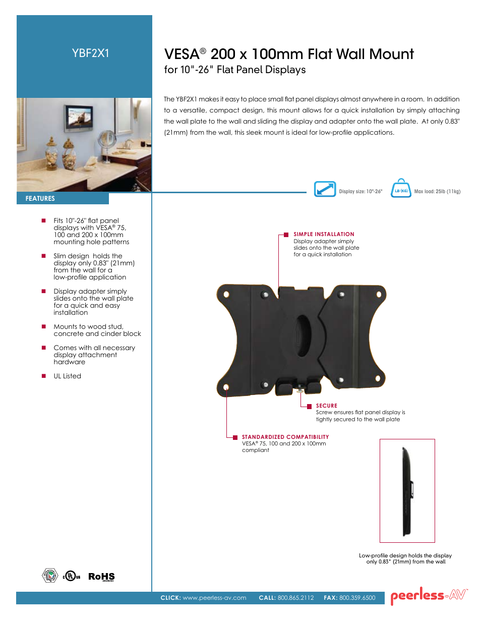 Peerless-AV YBF2X1  - Sell Sheet User Manual | 2 pages