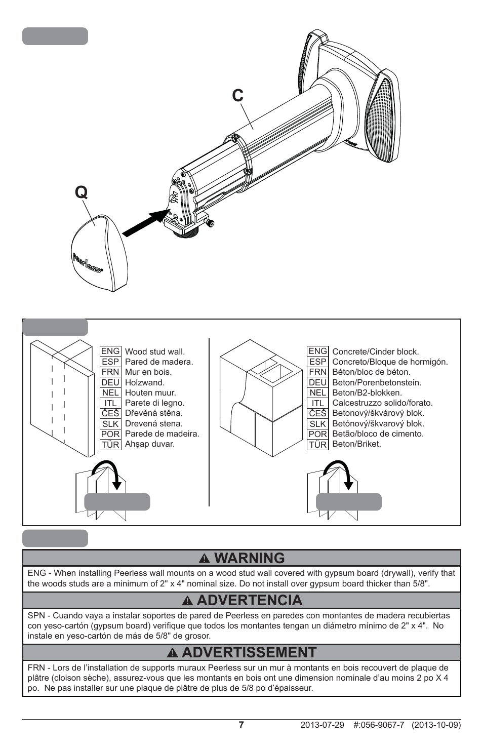 22b 2a, 2a 1 q c, Advertencia | Advertissement, Warning | Peerless-AV PSTA-600 - Installation User Manual | Page 7 / 28