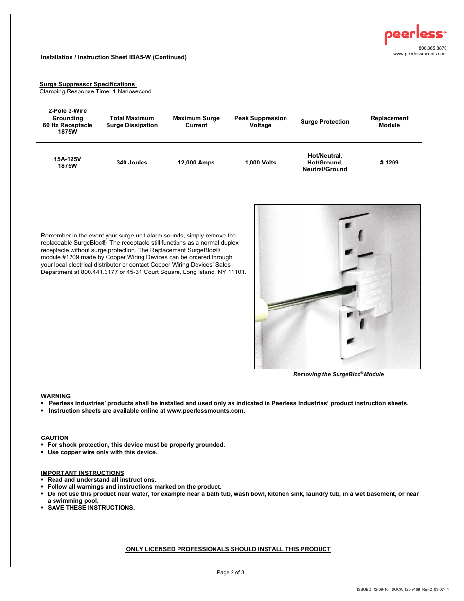 Peerless-AV IBA5-W - Installation User Manual | Page 2 / 3