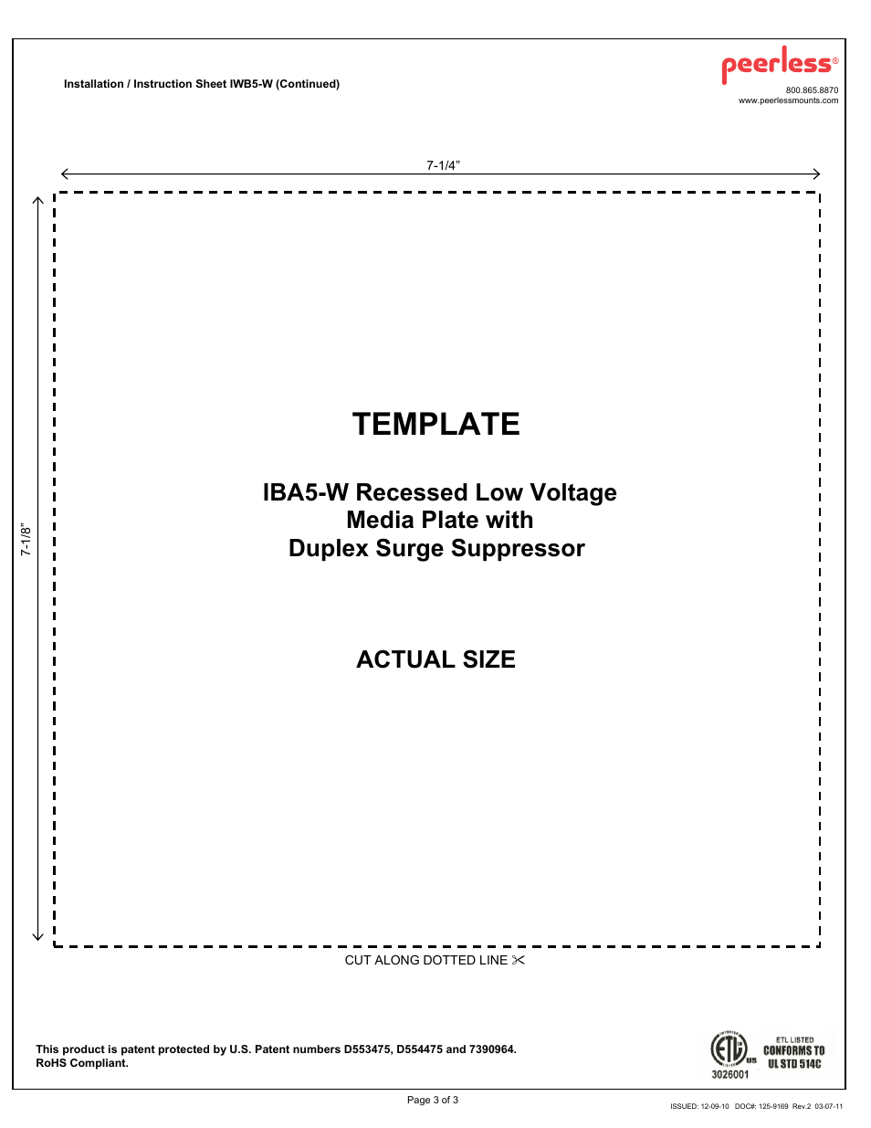 Template | Peerless-AV IBA5-W - Installation User Manual | Page 3 / 3