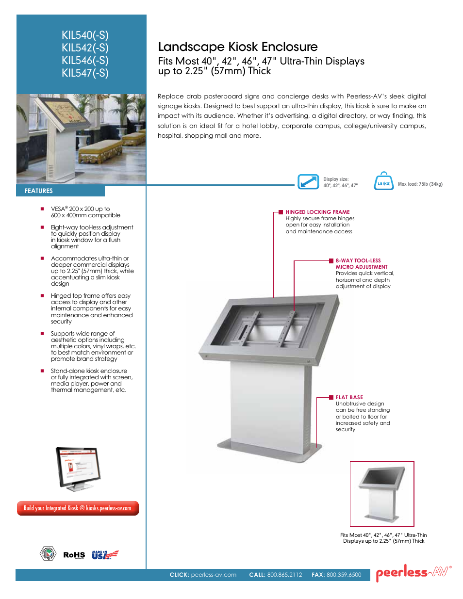 Peerless-AV KIL547-S  - Sell Sheet User Manual | 2 pages