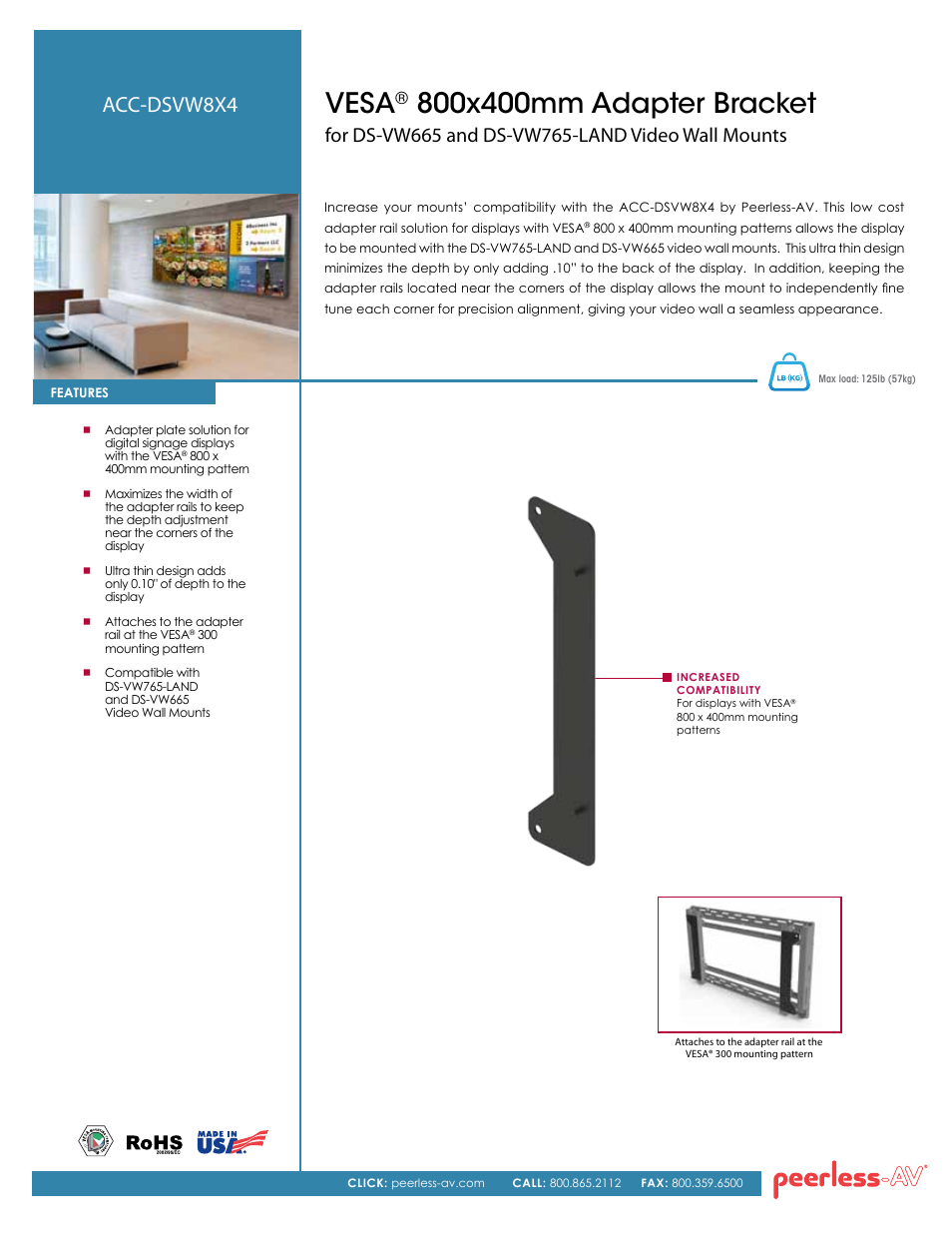 Peerless-AV ACC-DSVW8X4  - Sell Sheet User Manual | 2 pages