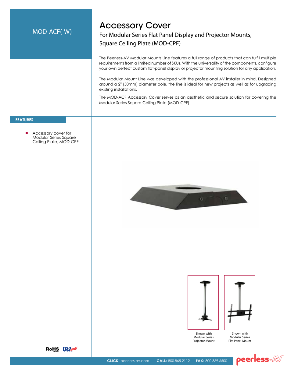 Peerless-AV MOD-ACF-W  - Sell Sheet User Manual | 2 pages