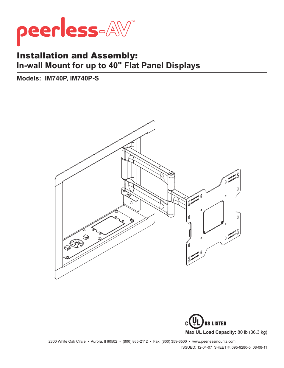 Peerless-AV IM740P-S - Installation User Manual | 7 pages