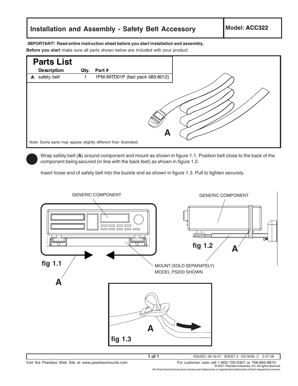 Peerless-AV ACC322 - Installation User Manual | 1 page