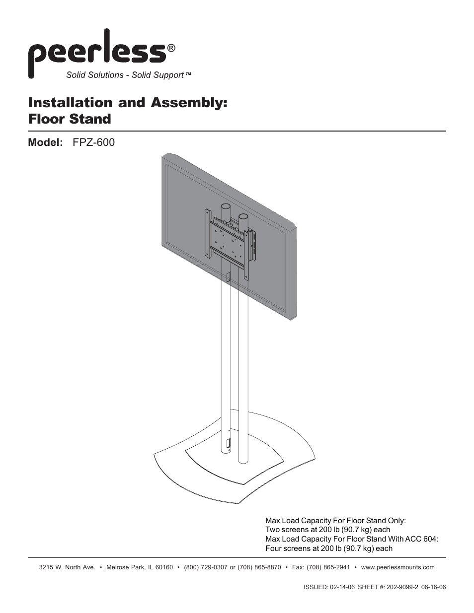 Peerless-AV FPZ-600 - Installation User Manual | 7 pages