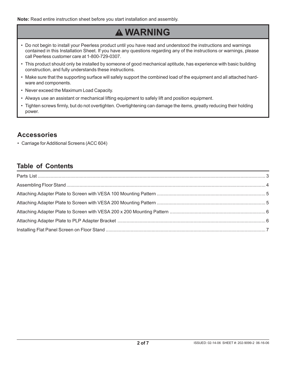 Peerless-AV FPZ-600 - Installation User Manual | Page 2 / 7