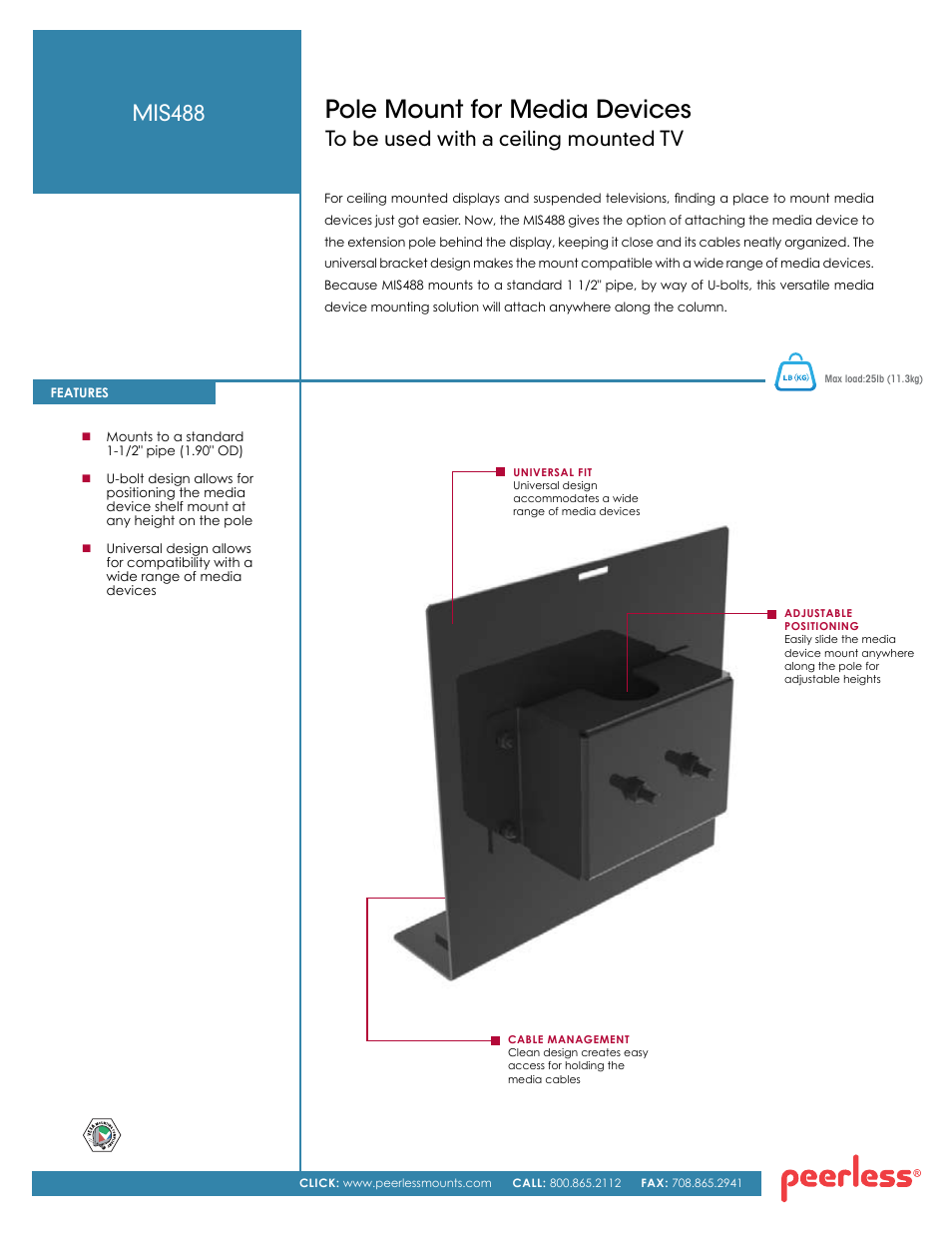 Peerless-AV MIS488  - Sell Sheet User Manual | 2 pages