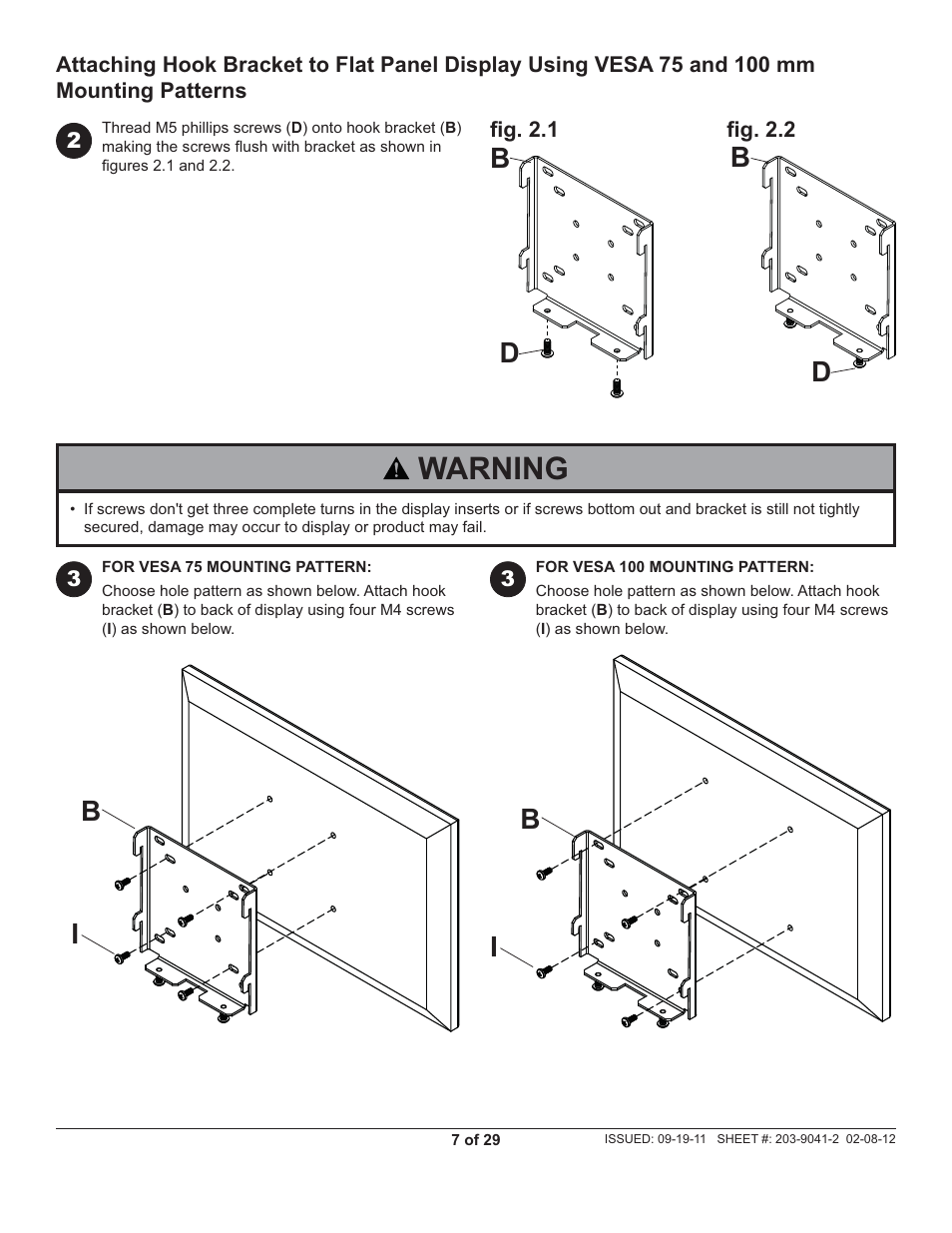 Warning, Bd d b, Bi i | Peerless-AV SF632-AW - Installation User Manual | Page 7 / 29