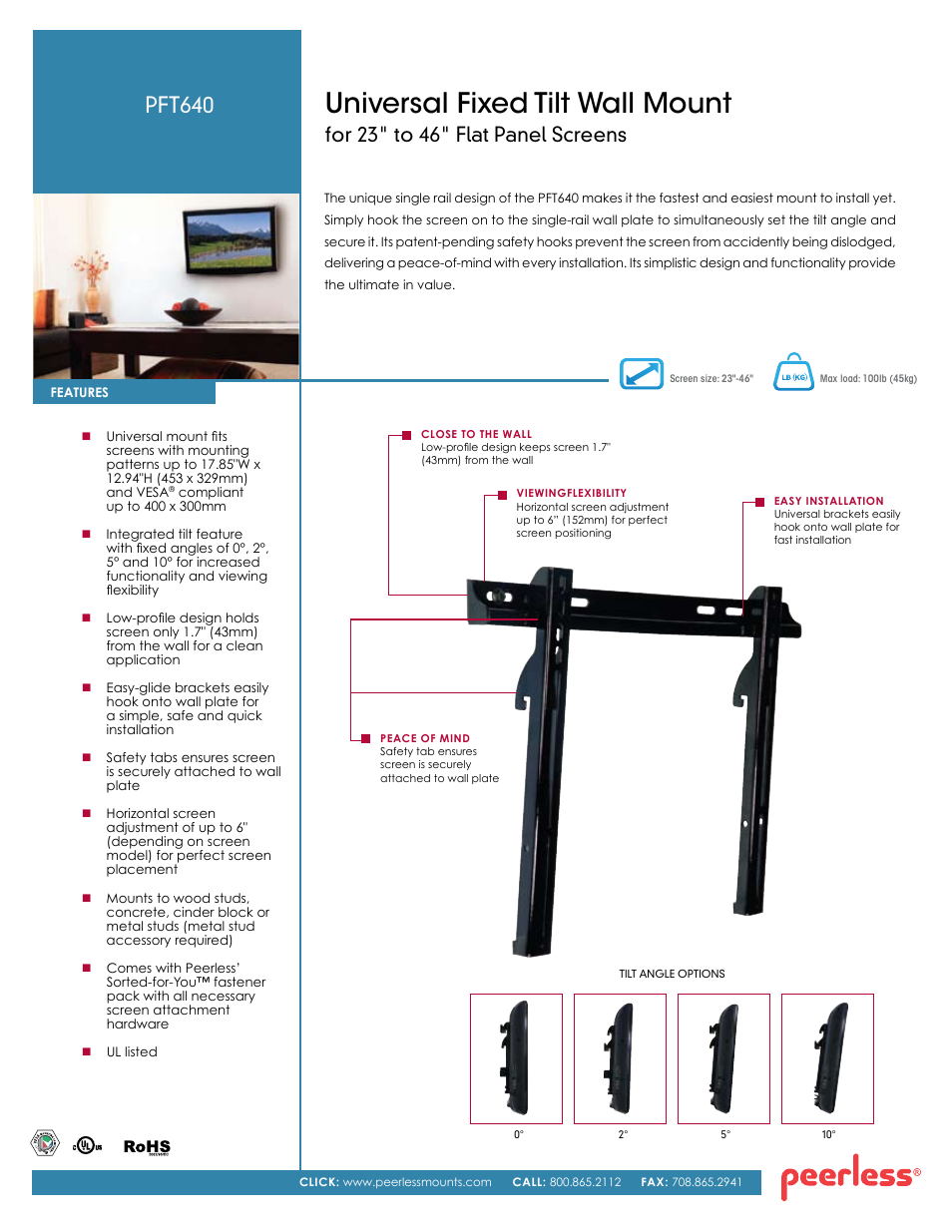 Peerless-AV PFT640  - Sell Sheet User Manual | 2 pages