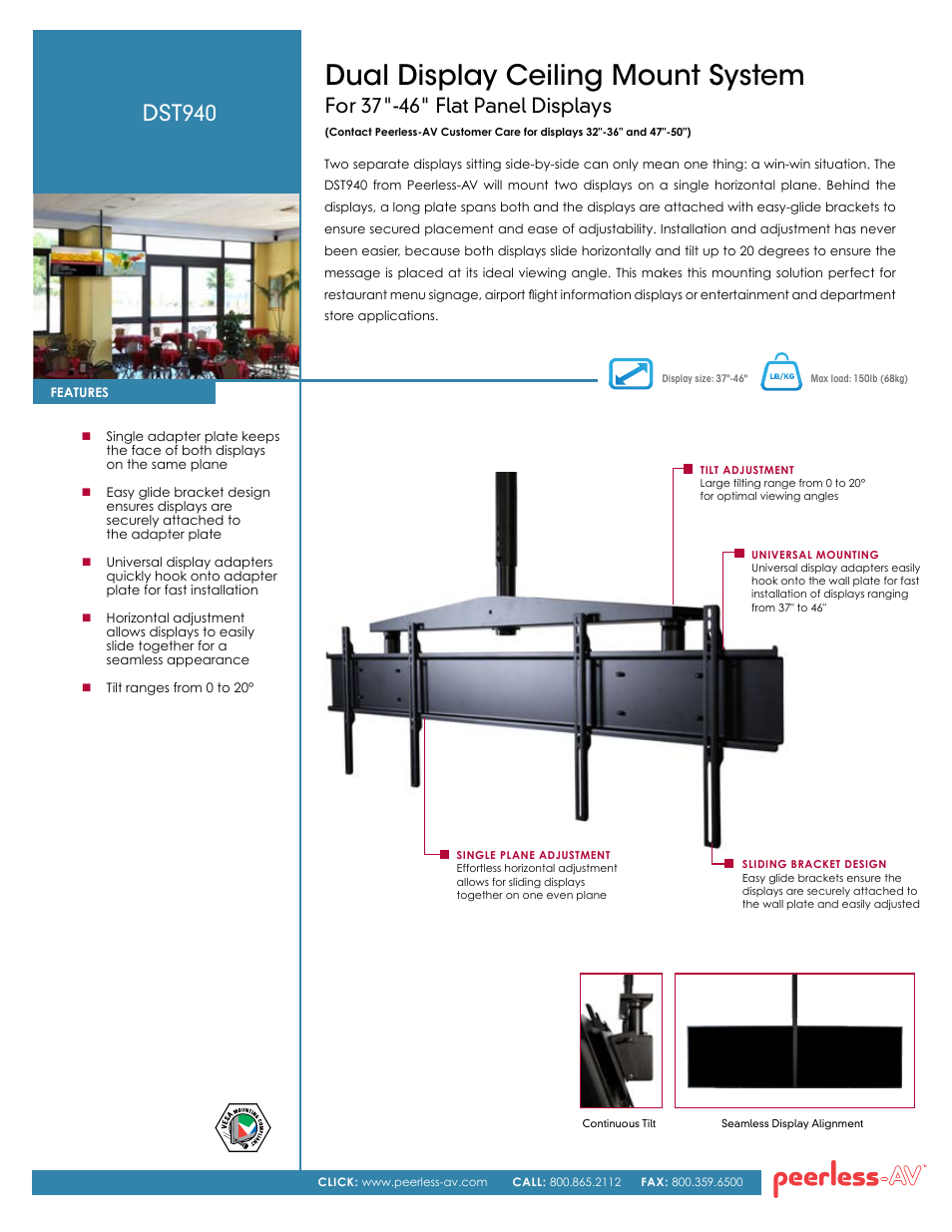 Peerless-AV DST940  - Sell Sheet User Manual | 2 pages