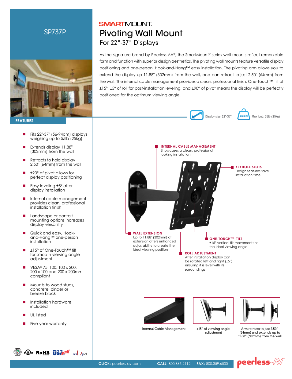 Peerless-AV SP737P  - Sell Sheet User Manual | 2 pages