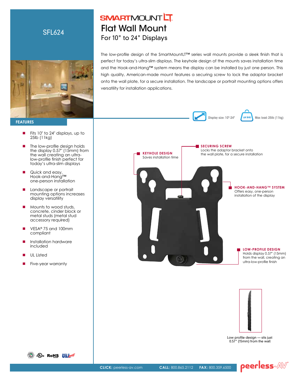 Peerless-AV SFL624  - Sell Sheet User Manual | 2 pages