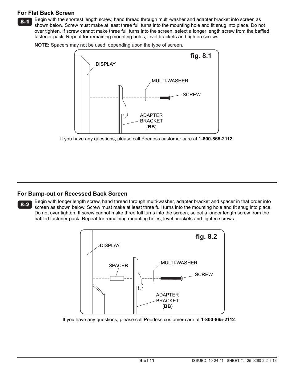 Fig. 8.2, Fig. 8.1 | Peerless-AV DST965 - Installation User Manual | Page 9 / 11