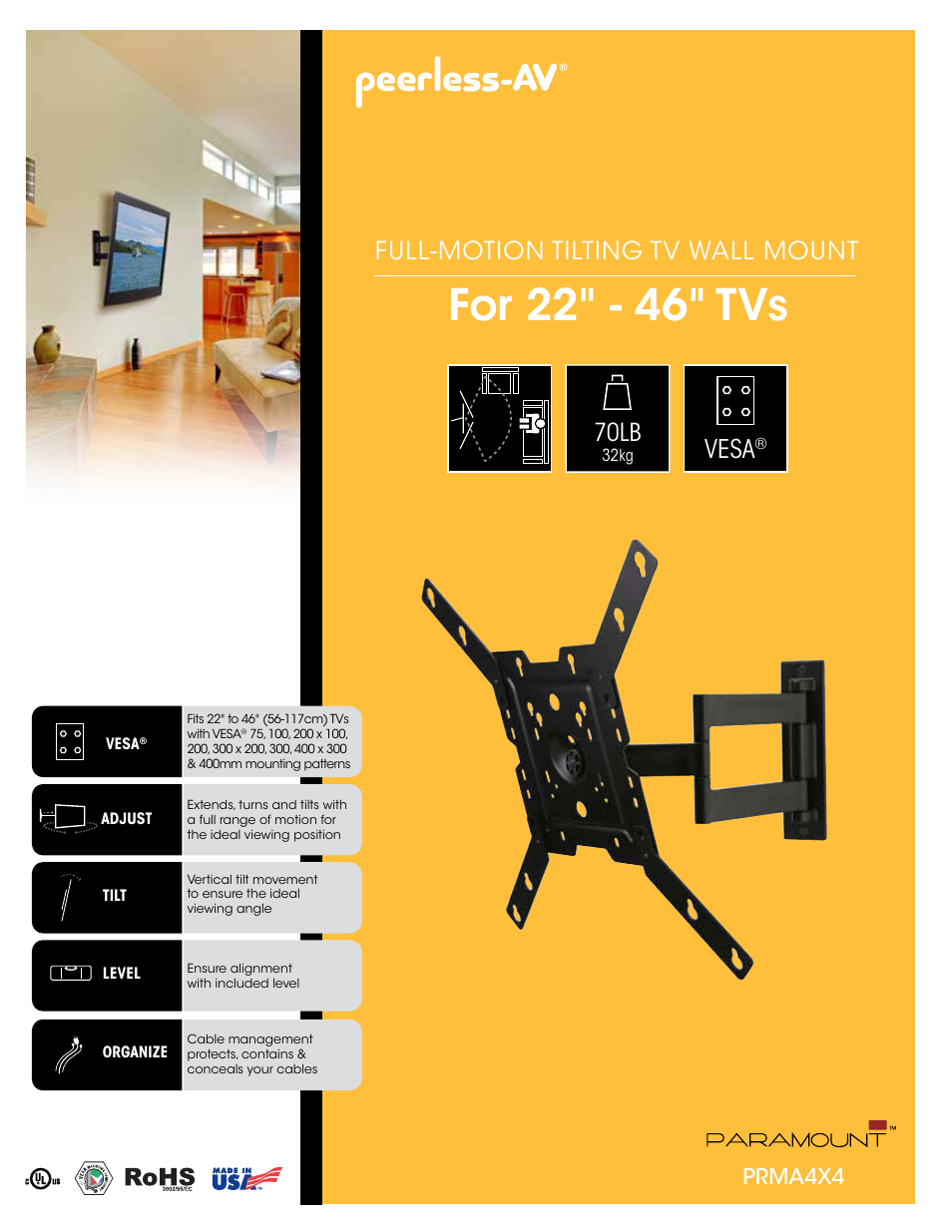 Peerless-AV PRMA4X4  - Sell Sheet User Manual | 2 pages