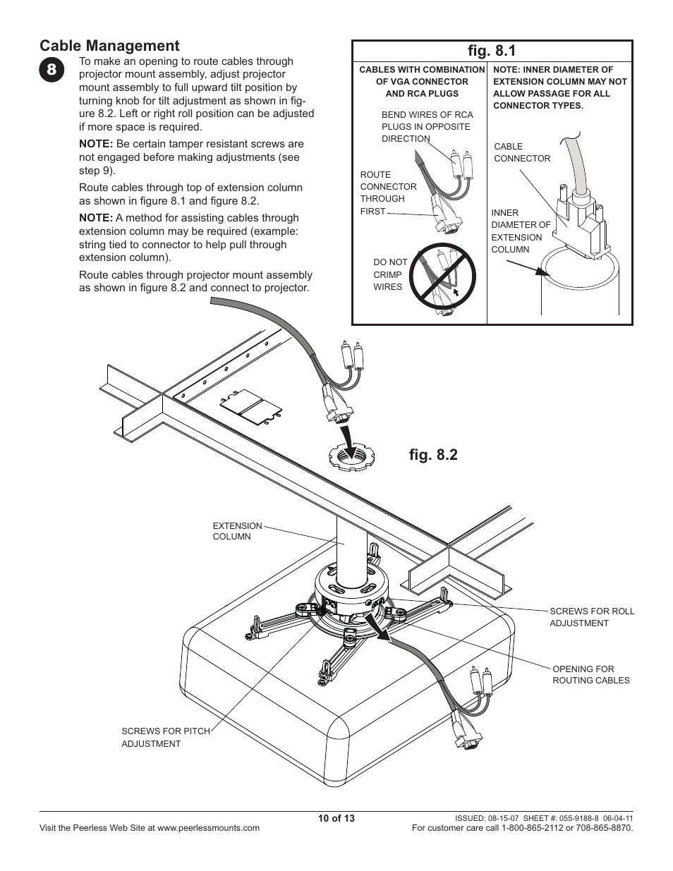 Cable management, FI g. 8.1 ﬁ g. 8.2 | Peerless-AV PRS45 - Installation User Manual | Page 10 / 13