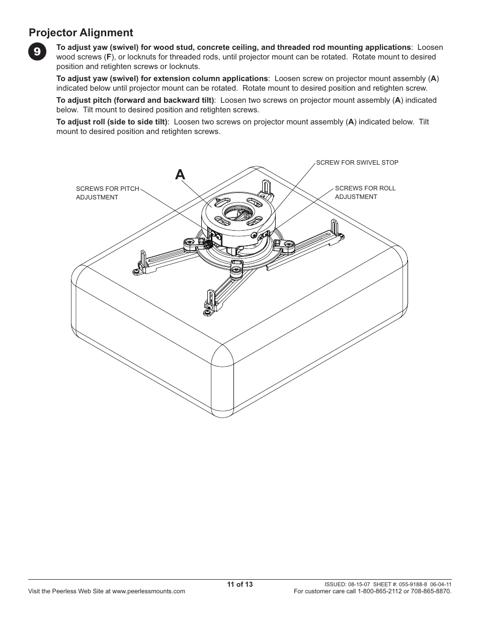 Projector alignment | Peerless-AV PRS45 - Installation User Manual | Page 11 / 13