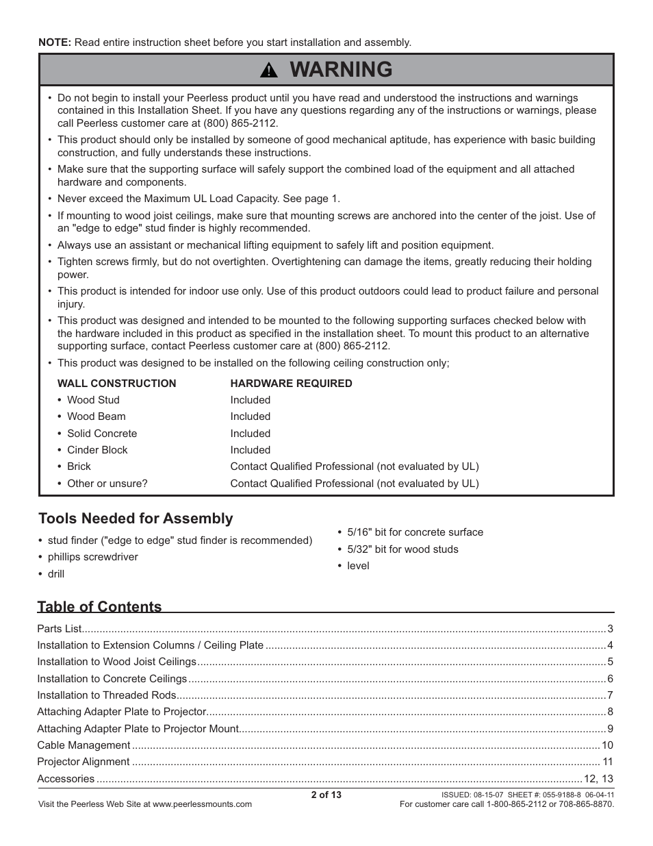 Peerless-AV PRS45 - Installation User Manual | Page 2 / 13